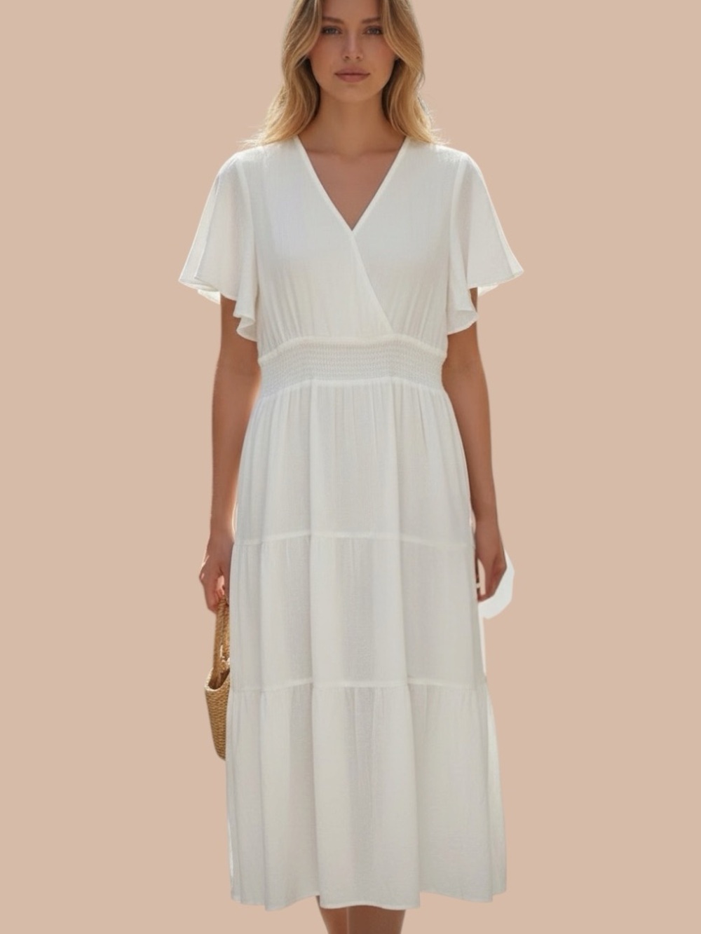 Bohme Cream Maxi Dress with Short Sleeves